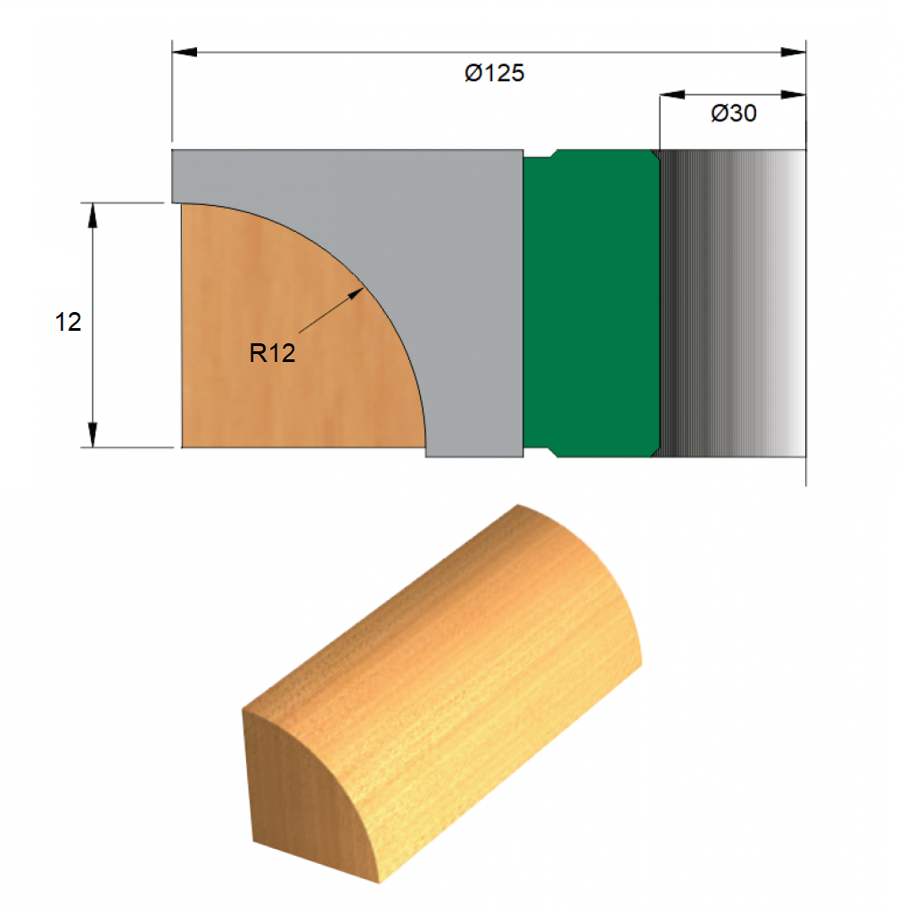 Fresa para Cordão de Janela Ø125 x 12 x 30 (Direita) - 2 Dentes - Cod. 1290.21